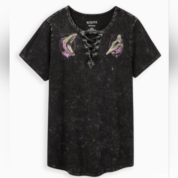 TORRID BEETLEJUICE Maitland Icon Lace-Up Black Mineral Wash Top! NWT! - Picture 6 of 10